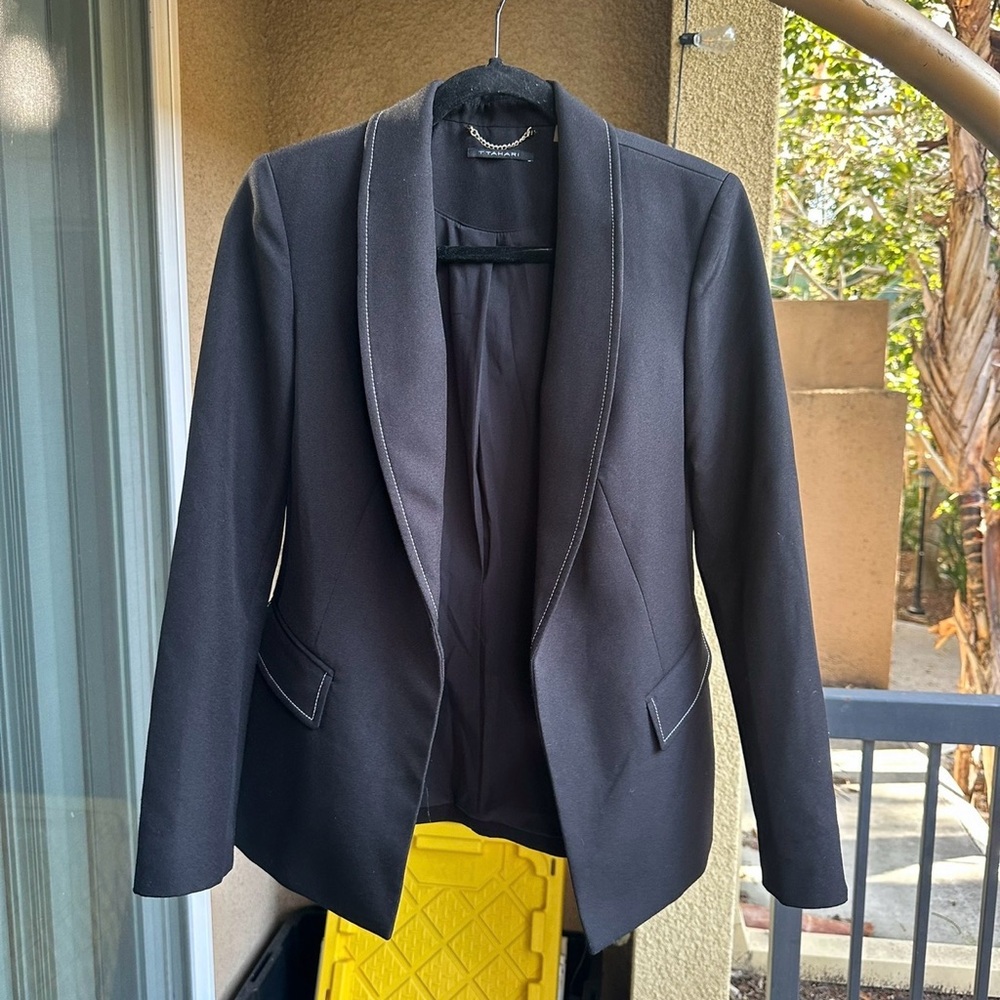 T Tahari Black Women's Blazer with White Stitching